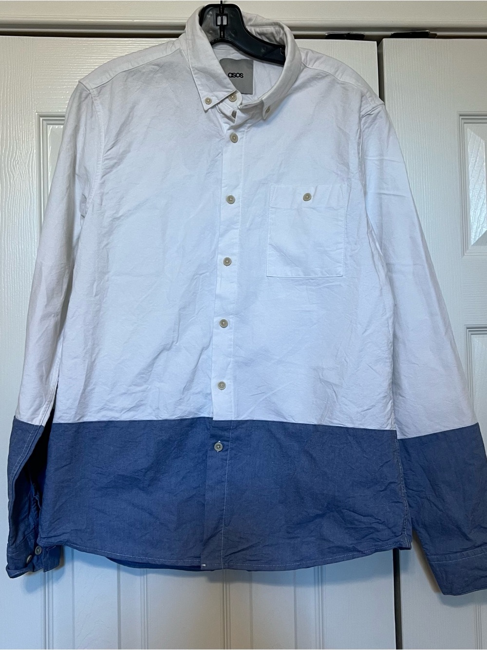 ASOS Mens Two-Tone White and Blue 100% Cotton Button-Down Shirt size M